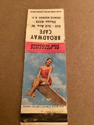 Vintage Matchbook, Broadway Cafe Prince Rupert B.C. Match Book Cover ZC9