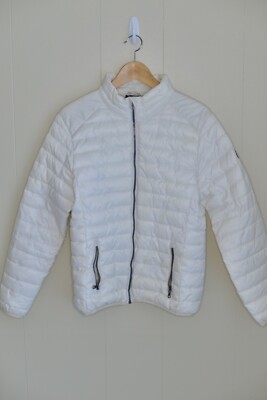 Tuxer White Cream Puffer Jacket Parka Zip Up Great Condition Women's Medium