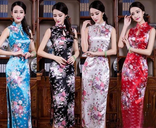 Chinese Sexy Women's Silk Satin Peacock Qipao Evening Dress Long Cheongsam S-2XL - Picture 3 of 27