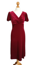 M&S Red velour DRESS UK 10 empire line, stretch, short puff sleeve, party cruise
