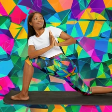 Colorful Neon Geometric Yoga Capri Leggings (AOP) - AI Art, Yoga Pants