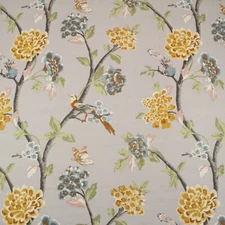 ROBERT ALLEN HELENE FLORAL FRENCH GRAY BIRD VINE MULTIUSE FABRIC BY YARD 54"W