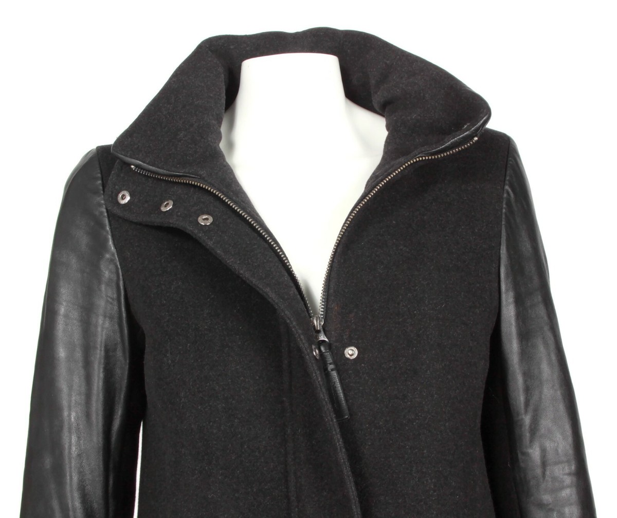 MACKAGE Beautiful Wool Leather Contrast Pea Coat Women's Jacket Black size Small View 4