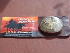 Vintage Marlboro Solid Brass Longhorn Bull Belt Buckle on Original Card