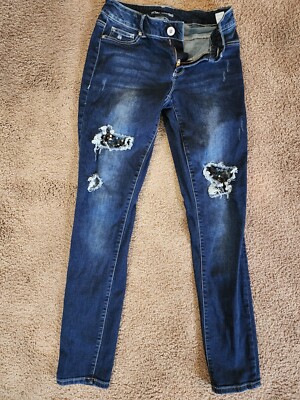 Maurices XS Reg Sequin Ripped Navy Jeans