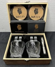 Kollea Twist Whiskey Glasses, Whiskey Ice Stones, Coasters in a Wooden Gift Box