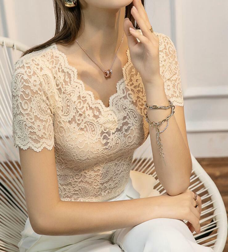 New Women Lace V-neck Tops Summer 