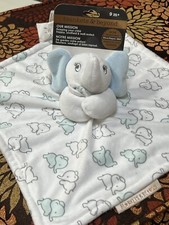 Blanket Beyond SECURITY Elephant LOOK AT EARS WHITE HEAD ARMS BLUE VELOUR NEW