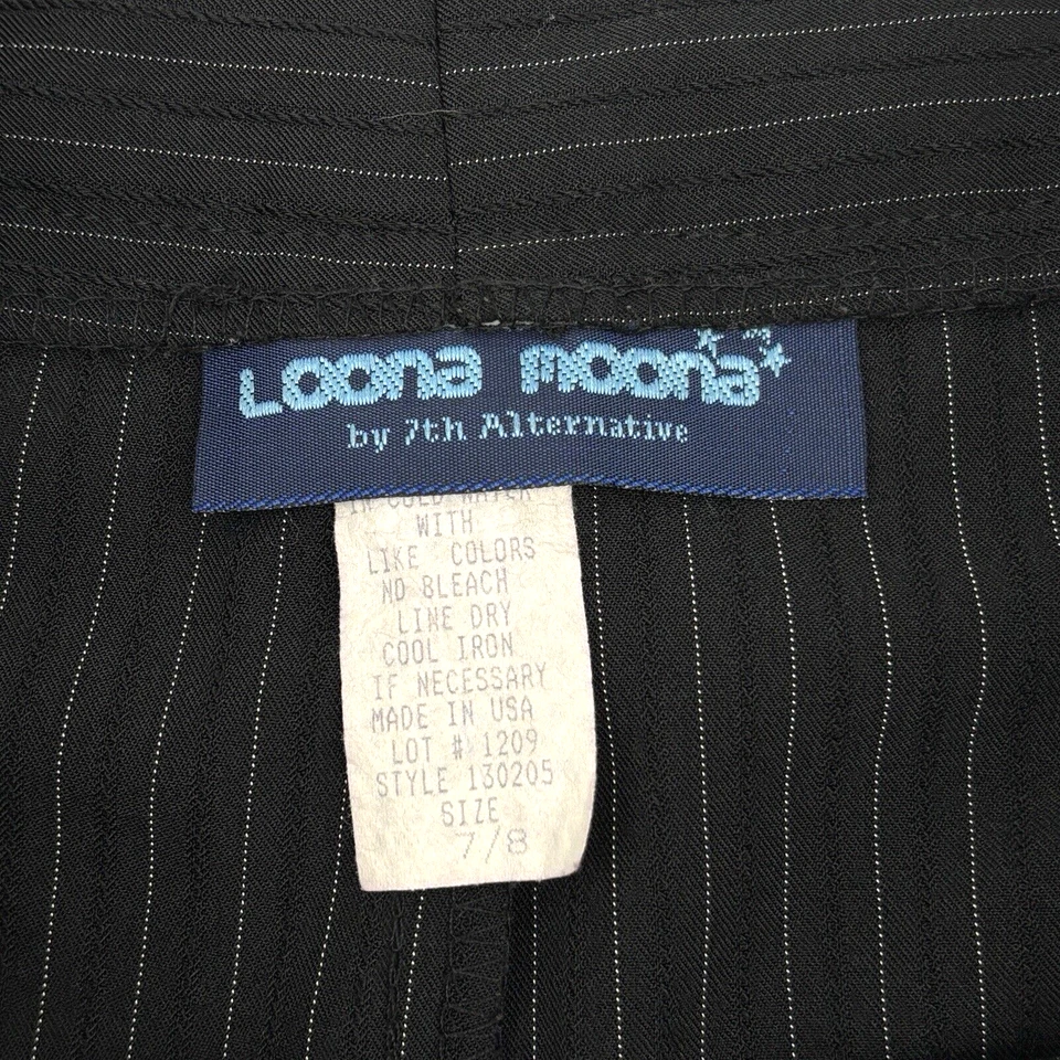 Falda Vintage Años 90 Moona Loona Negra Rayas Hasta la Rodilla Jr 7/8 28x20 Hecha en EE. UU. Foto 3 de 4