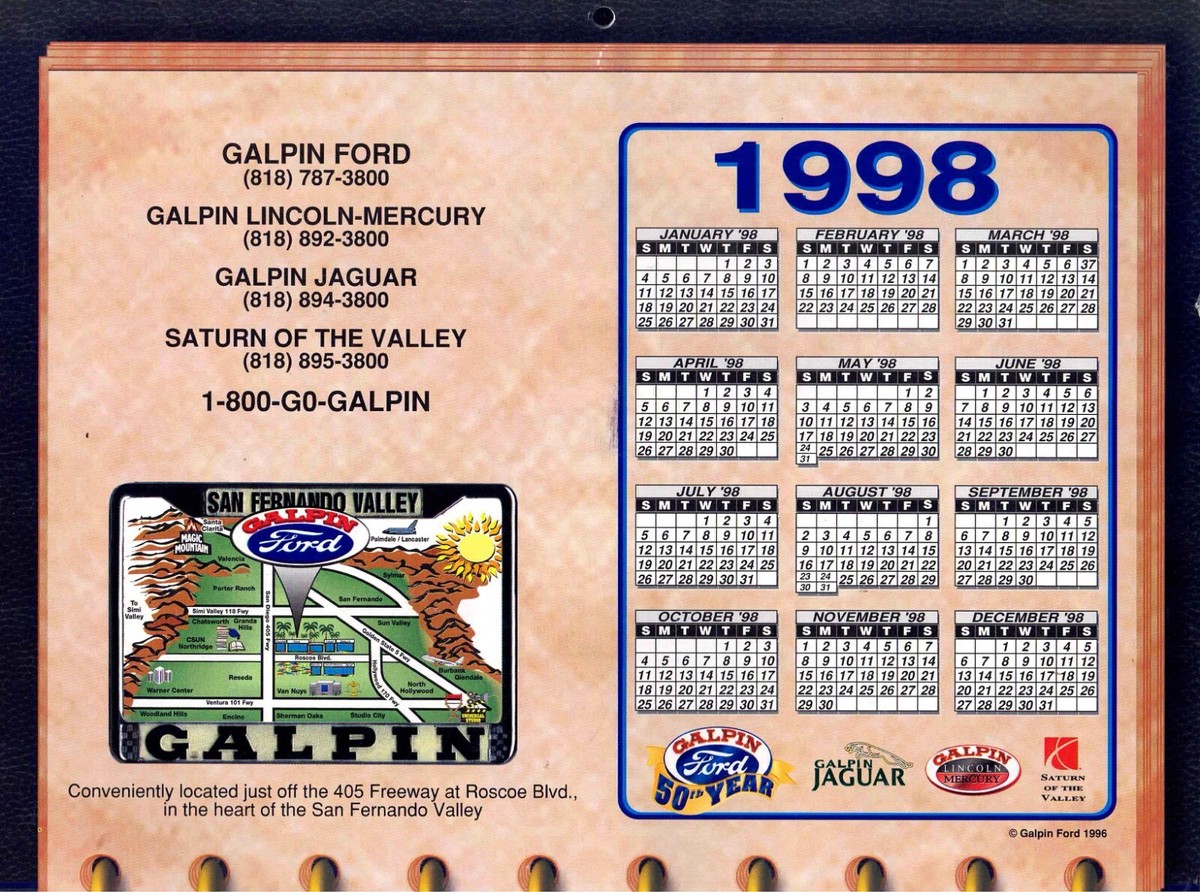 【VAN】1997カレンダー・コロン 50th ANNIVERSARY GALPIN FORD CALENDAR 1997 | eBay