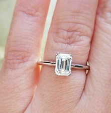 Emerald Cut 1.50Ct Diamond White Gold Finish Engagement Ring Simulated Size 5.5