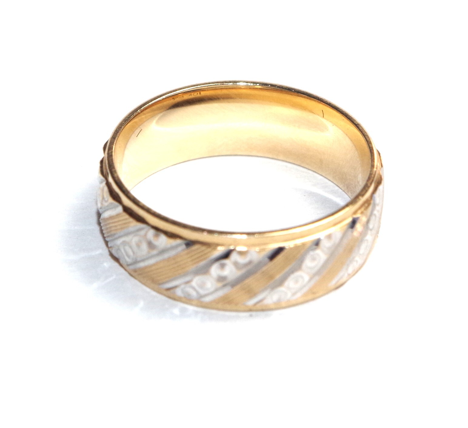 Quality Solid Yellow Gold 10K Thick Two-Tone Diam… - image 2