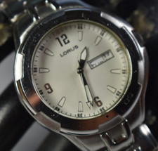 Lorus by Seiko Men's Watch Silver/White Dial LR0783 Analog w/ Date NEW BATTERY 