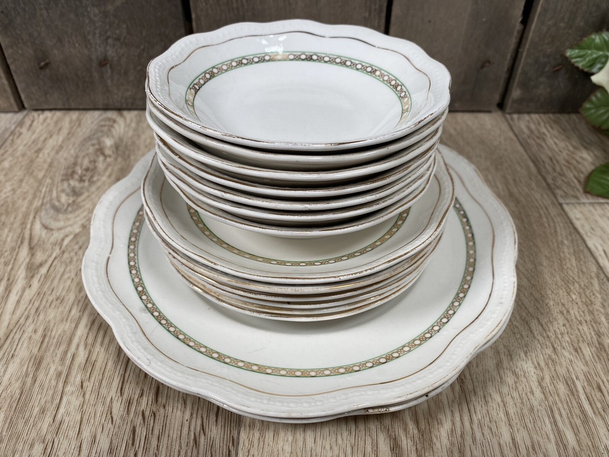 Antique Edwin M. Knowles China Semi Vitreous Gold & Green 135 42