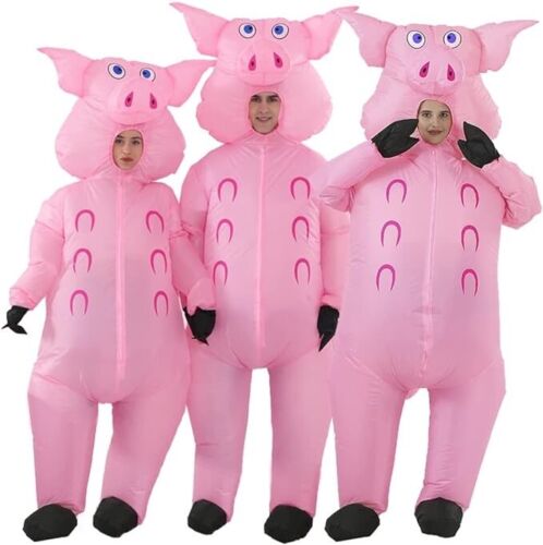 Costume de cochon gonflable costume d'Halloween robe de fantaisie cochon rose costume adulte 1 pièce - Photo 1 sur 4