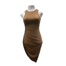 Lovers and Friends Bodycon Dress Womens XS Brown New Ruched Asymmetrical Hem