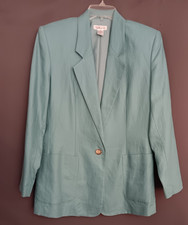 Vintage Talbots 100 Linen Fully Lined Women's Blazer Size 8 Aqua