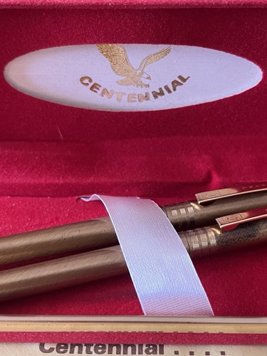 Vintage Centennial Pen and Mechanical Pencil Set Gold Tone Red Velvet Box GUC - Picture 2 of 4