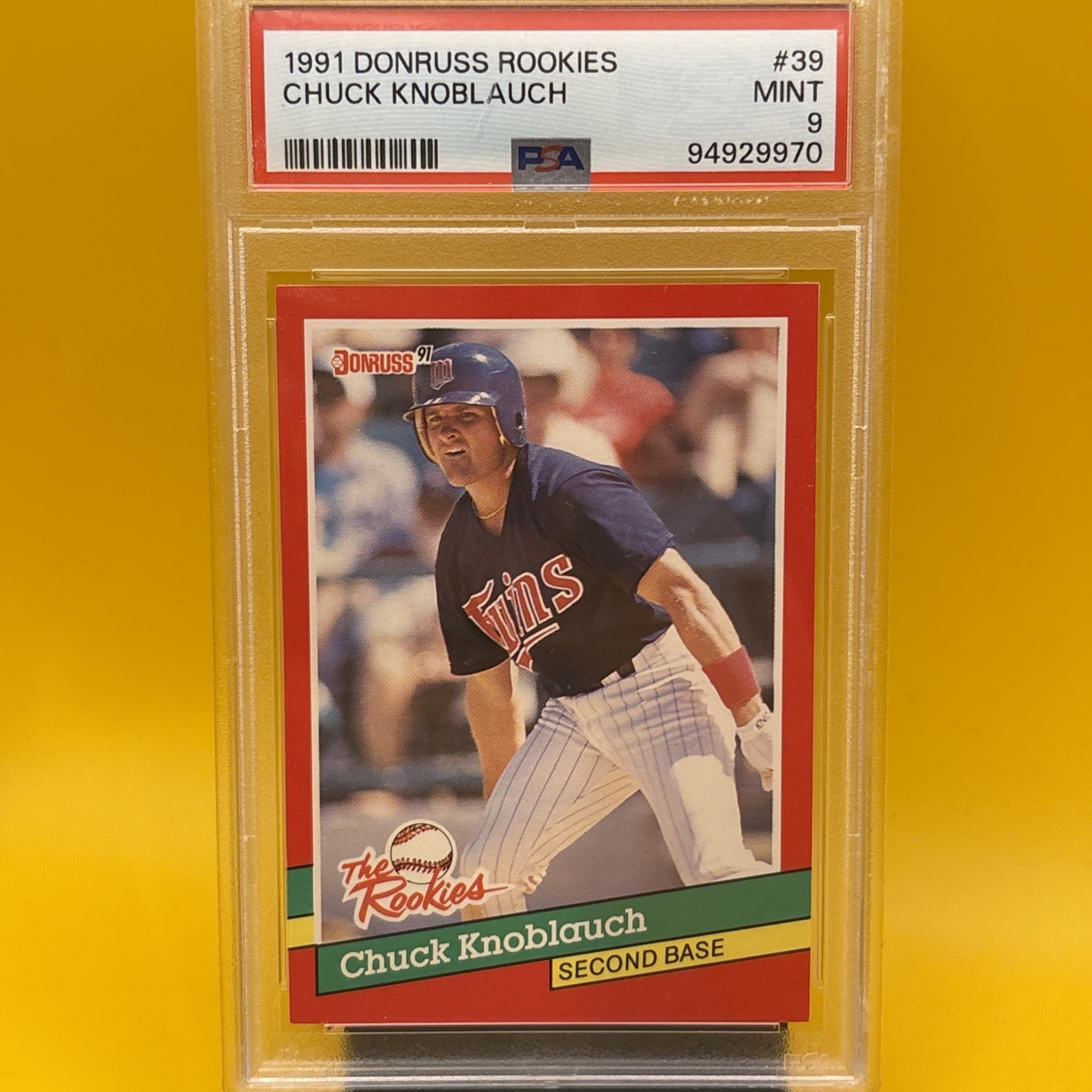 1991 Donruss the Rookies Chuck Knoblauch Rookie Card #39 Twins PSA 9 MINT