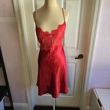 Cinema Etoile Red Satin And Sheer Lace Nightgown Size XL Lingerie Chemise