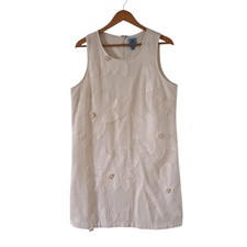 CeCe Dress Cream Textured Floral Dress Size 14 Sleeveless Shift Boho Mini Cotton