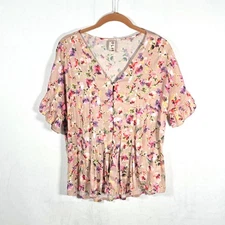 Dolan anthropologie Floral Print Flutter Sleeve Button Front Peasant top Med M