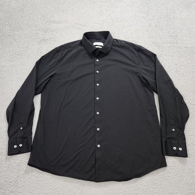 Bugatchi 8 Way Stretch Shirt Mens 2XL Black Solid Button Up Dress Casual Office