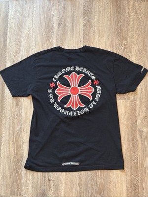 Chrome Hearts Red Cross Logo Made In Hollywood Tee Black Size L Large Crew Neck