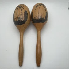 Large Wooden Maracas  Hand Painted 11” Latina Instrument