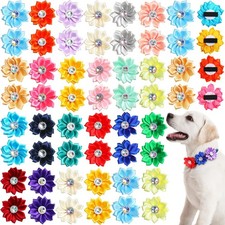 100 Pcs Dog Collar Flowers PET Flower Collar Dog Flowers Bow Ties Multicolore...