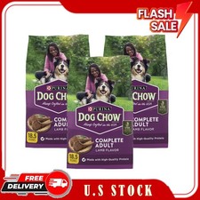 3 Bags Purina Dog Chow Complete Dry Dog Food for Adult Dogs, Lamb, 18.5 lb Bag 2.51 per pound