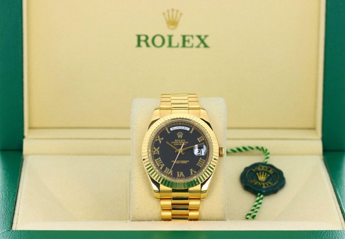 Rolex Day-Date II 41mm President, Black Roman Dial - 18kt Yellow 