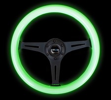 Nrg Classic Wood Grain Steering Wheel 350mm Glow-n-the-dark Green Grip W Black Nrg Classic Wood Grain Steering Wheel 350mm Glow-n-the-dark Green Grip W Black