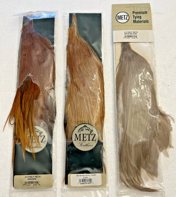 #1134  3 Metz 1/2 Rooster  Neck  Grade 3 Fly Tying Materials in 3 colors