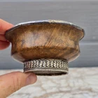 Tibetan Antique Burl wood & silver Butter tea Bowl 18th / 19th century Tibet