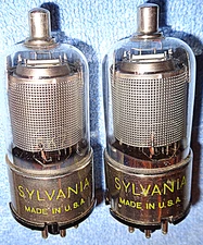 2 Sylvania 6K7GT  Vacuum Tubes - 1940's RF Pentodes for Vintage AM Radios