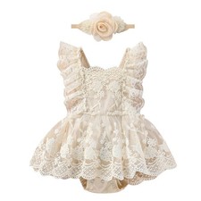Baby Girl 1st Birthday Outfit - Boho Lace Tulle Romper Princess Tutu Dress Fl...