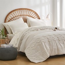 White Tufted Comforter Set King Size 7 Piece Bed in King 7-Piece Set ,