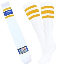 1-4-8-12 TUBE SOCKS HI CALF YELLOW STRIPES OLD SCHOOL LONG SOCKS SIZE 10-15