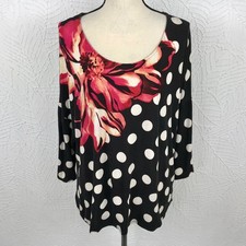 Chicos 3 Tunic Top Shirt Size XL Artsy 3/4 Sleeves Floral/Dot Stretch Boho