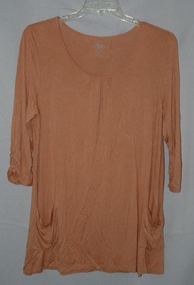 LOGO LORI GOLDSTEIN Golden Brown Sz Large Soft Stretchy Tunic Shirt with Pockets