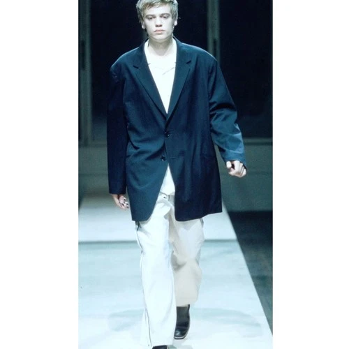 Vintage SS02 Yohji Yamamoto Pour Homme Black Wool Silk Tailored Suit Jacket S - product listing photo