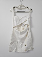 Anthropologie Mini Dress Size Large White Cut Out Halter Neck Asymmetric Smock