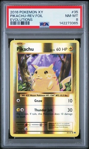 2016 POKEMON XY EVOLUTIONS #35 PIKACHU-REVERSE FOIL PSA 8