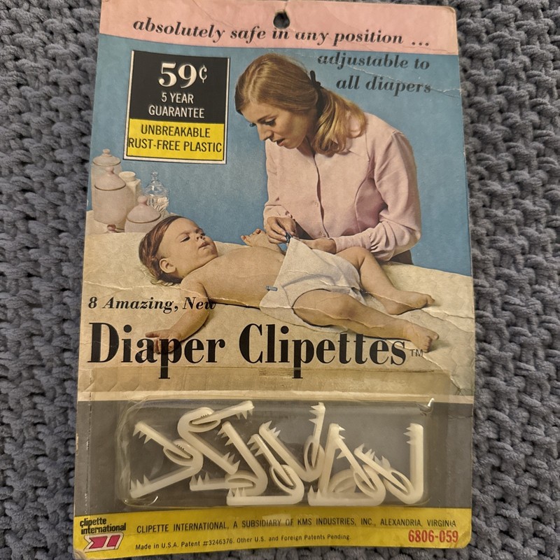 Vintage Diaper Clipettes 8 White Clips New In Package Circa 1960s