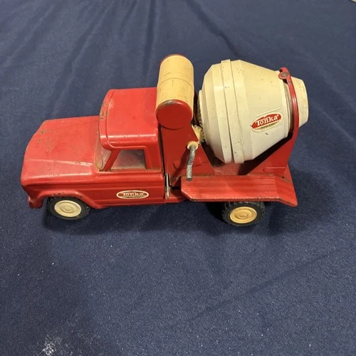 Vintage 1960s TONKA Pressed Steel Jeep Cement Mixer Truck Red Steel Tilting Bed