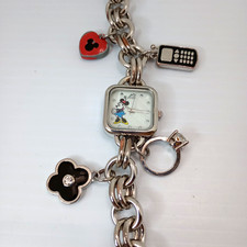 Disney Minnie Mouse Women s Charm Bracelet Watch Silver Tone New Battery Worn