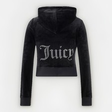 Juicy Couture Y2K OG Big Bling Velour Black Jacket Hoodie Tracksuit Small NWOT