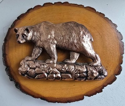 Vintage A&F Kunst Kupfer & Holz Bär erhaben Relief Wandrelief Hergestellt in Kanada 10''
