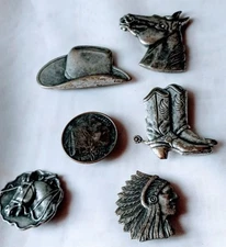 Vintage Western Button Covers All Related To Wild West Country  Lot Of 6. #B  